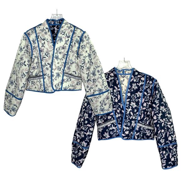 Alter Ego Fashions S Perri Quilted Reversible Jacket Blue Floral Hipster Cottage - Picture 2 of 10